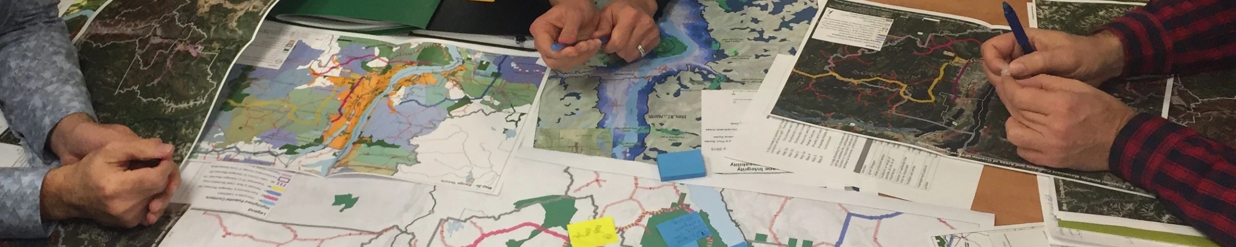 OCCP member working with others, examining maps on a table
