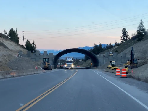 Construction of a wildlife overpass on Highway 95, near Radium.