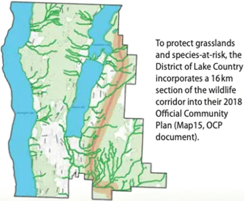 Map image showing 16km section of Wildlife Corridor incorporated into Official Community Plan
